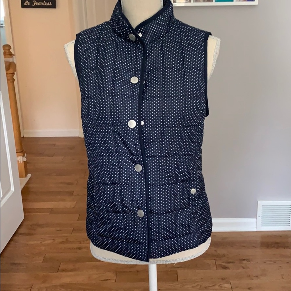 Navy white polka dot vest petite m fall fashion